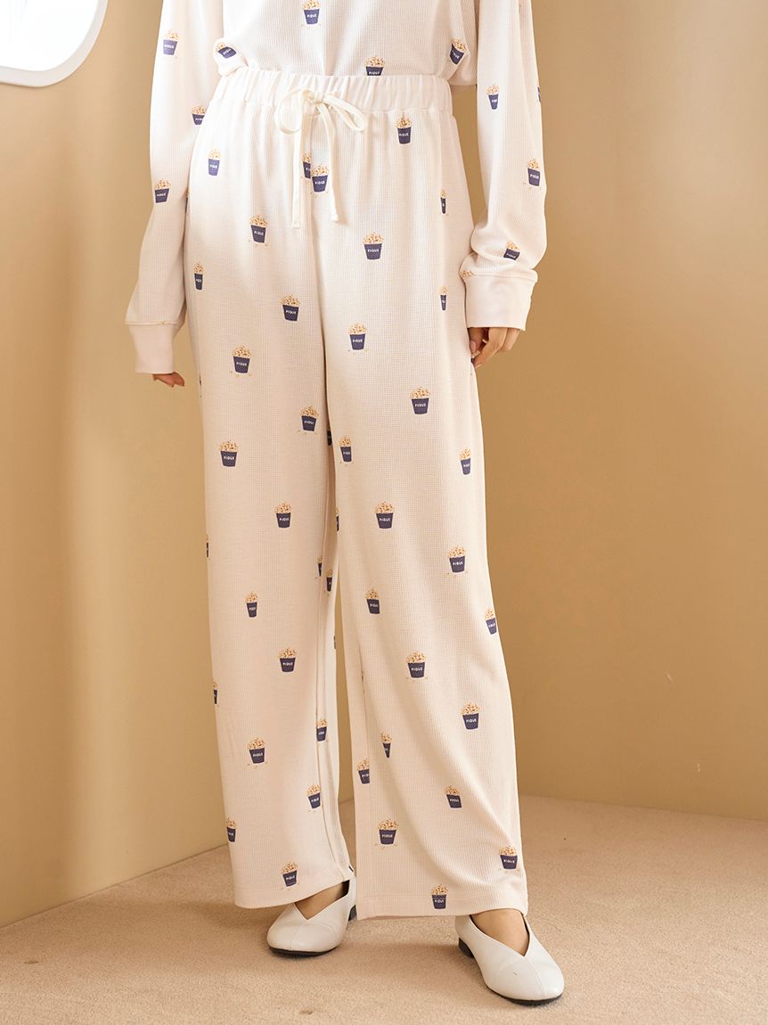 モチーフ3柄ワッフルロングパンツ(ロングパンツ)｜ルームウェア
