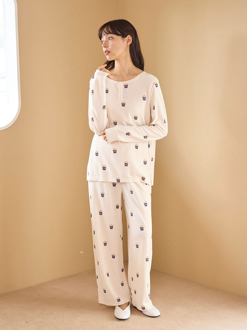 モチーフ3柄ワッフルロングパンツ(ロングパンツ)｜ルームウェア