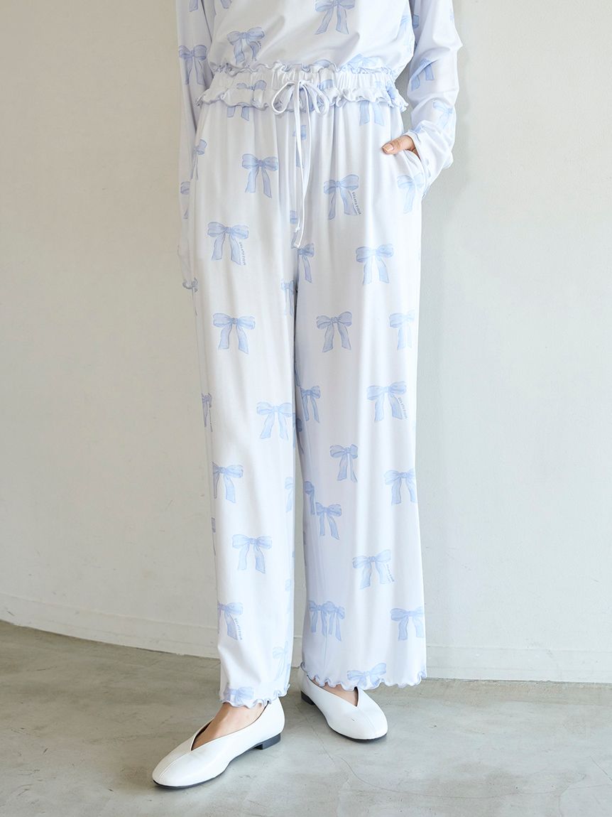 新品♡ ジェラートピケ　リボン柄サテンシャツ　ロングパンツ　セットアップ 新品♡ ジェラートピケ リボン柄サテンシャツ ロングパンツ