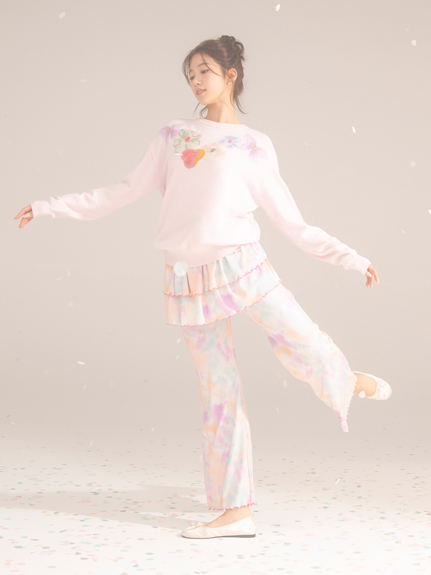 kansai yamamoto】【レディース】リブフリルロングパンツ(ロングパンツ