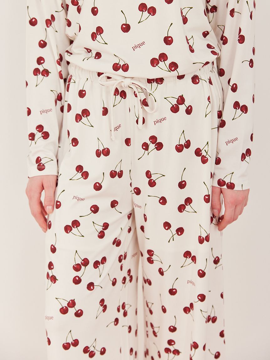 チェリー柄ロングパンツ(ロングパンツ)｜ルームウェア・パジャマ通販の