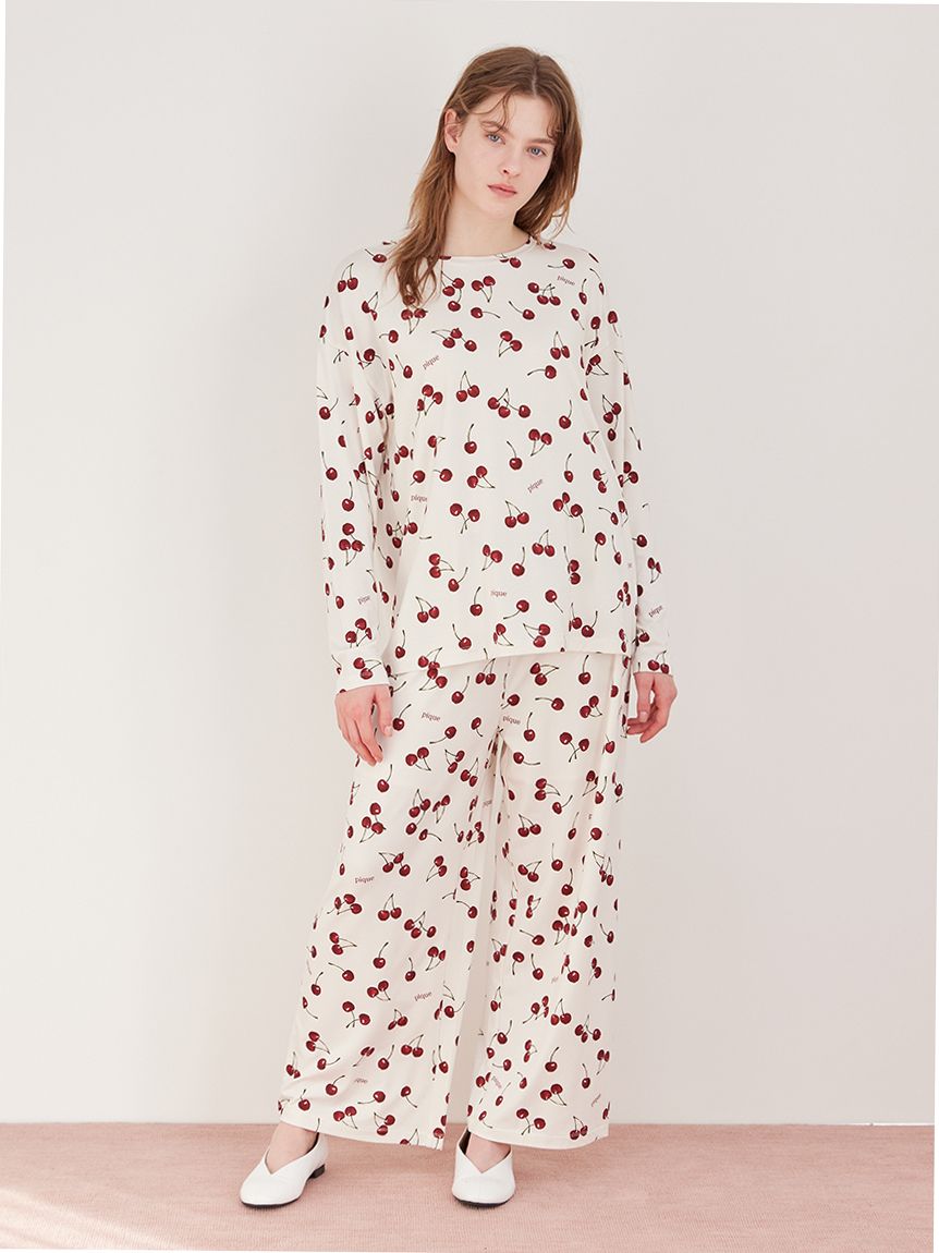 チェリー柄ロングパンツ(ロングパンツ)｜ルームウェア・パジャマ通販の