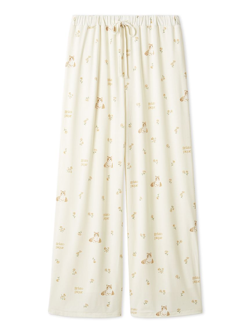 フラワーキャット柄ロングパンツ(ロングパンツ)｜ルームウェア