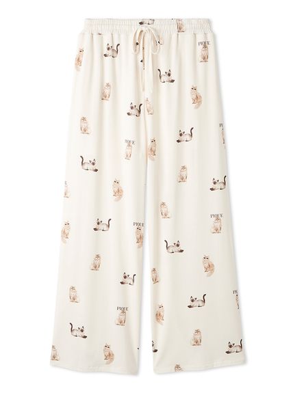 接触冷感】ファッションCATS&DOGS柄ロングパンツ(ロングパンツ