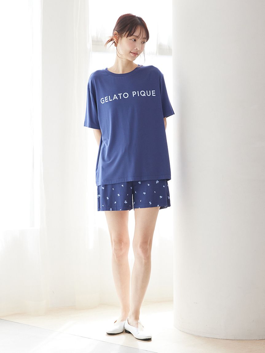 gelato pique ロゴTシャツ&花柄ショートパンツセット　ネイビー 接触冷感】モチーフ4柄ショートパンツ(ショートパンツ)｜ルームウェア