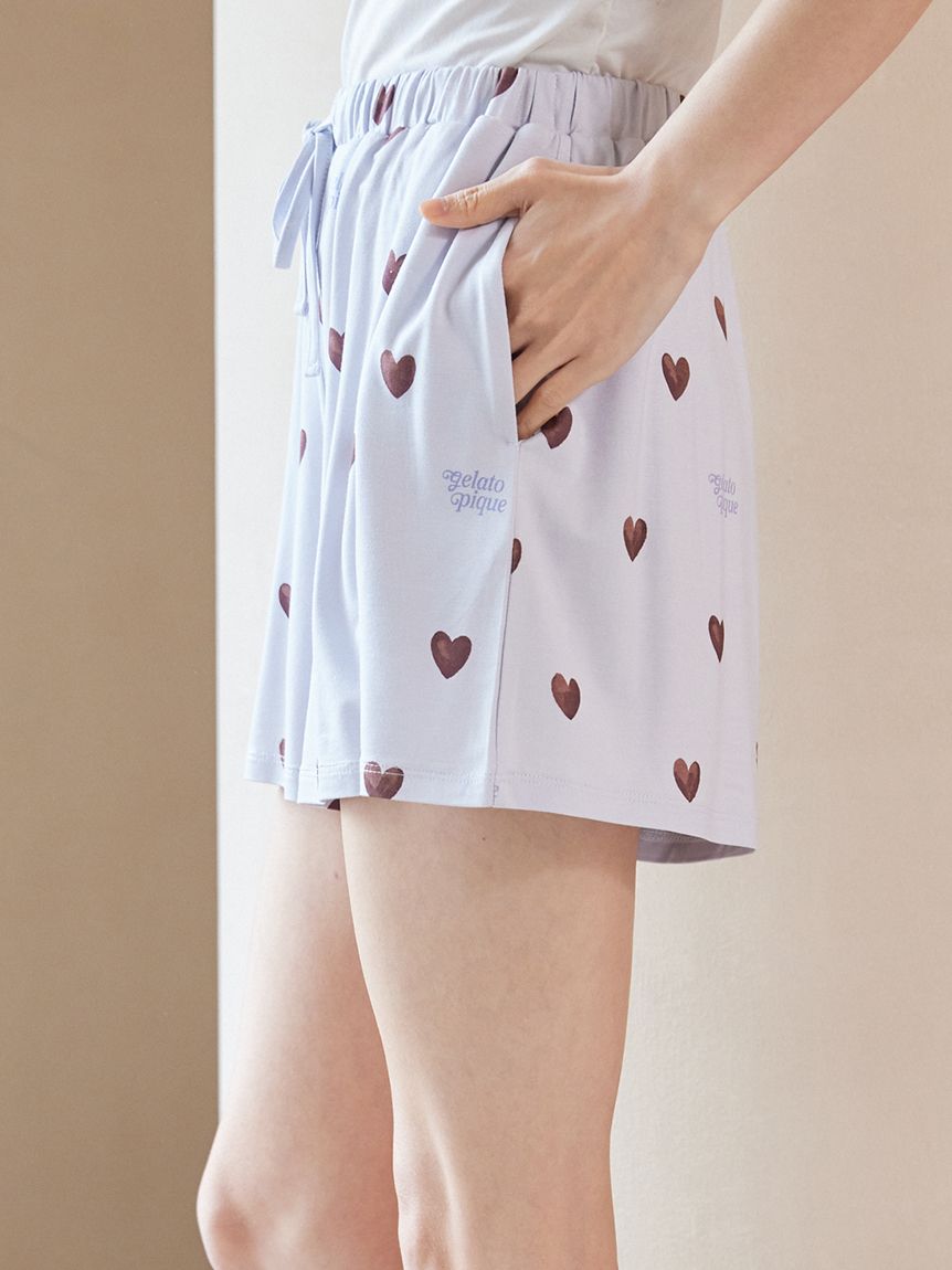 新品未使用　ジェラートピケ　ハート柄ショートパンツとカーディガンセット 接触冷感】ハート柄ショートパンツ(ショートパンツ)｜ルームウェア