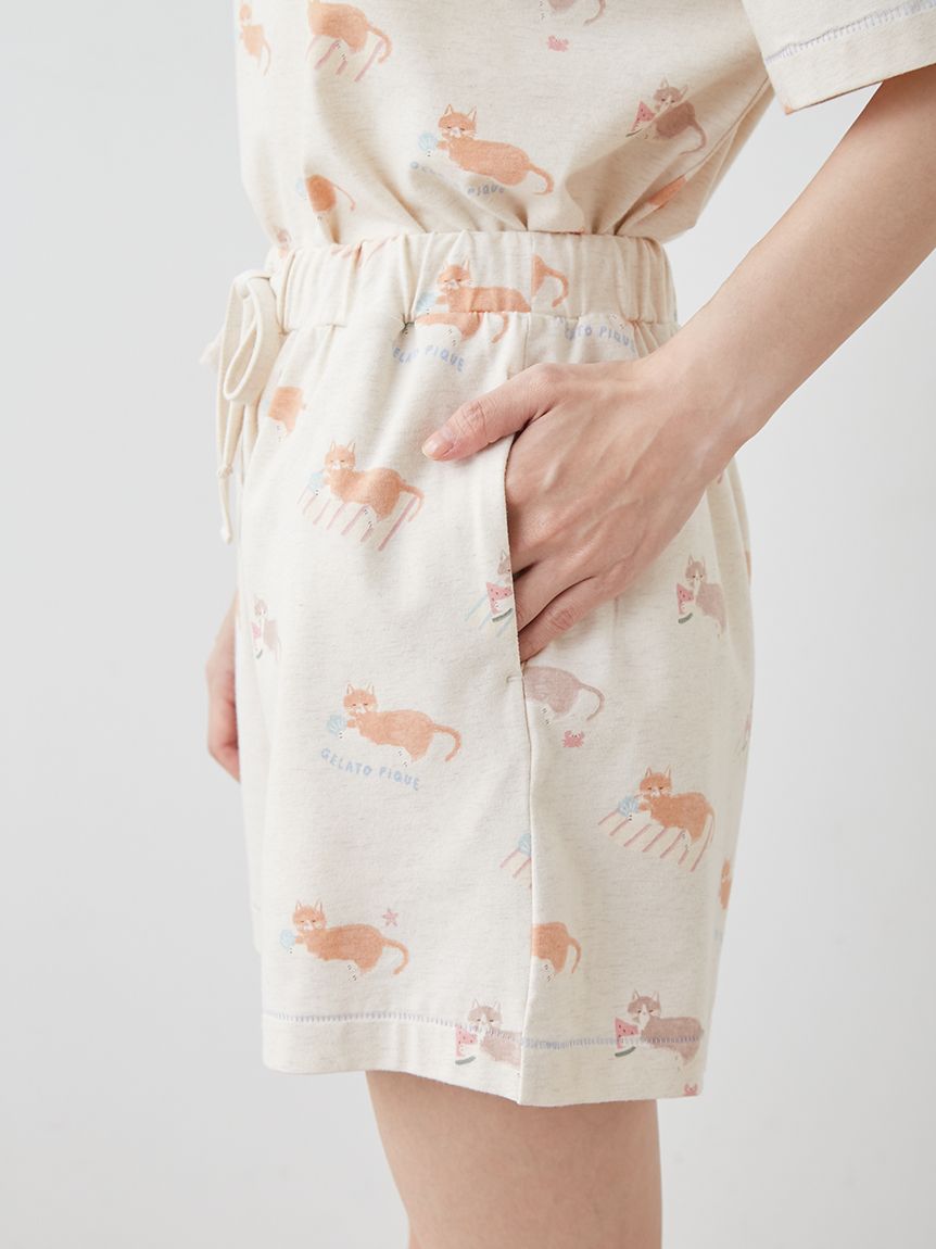 シーサイドキャット柄ショートパンツ(ショートパンツ)｜ルームウェア