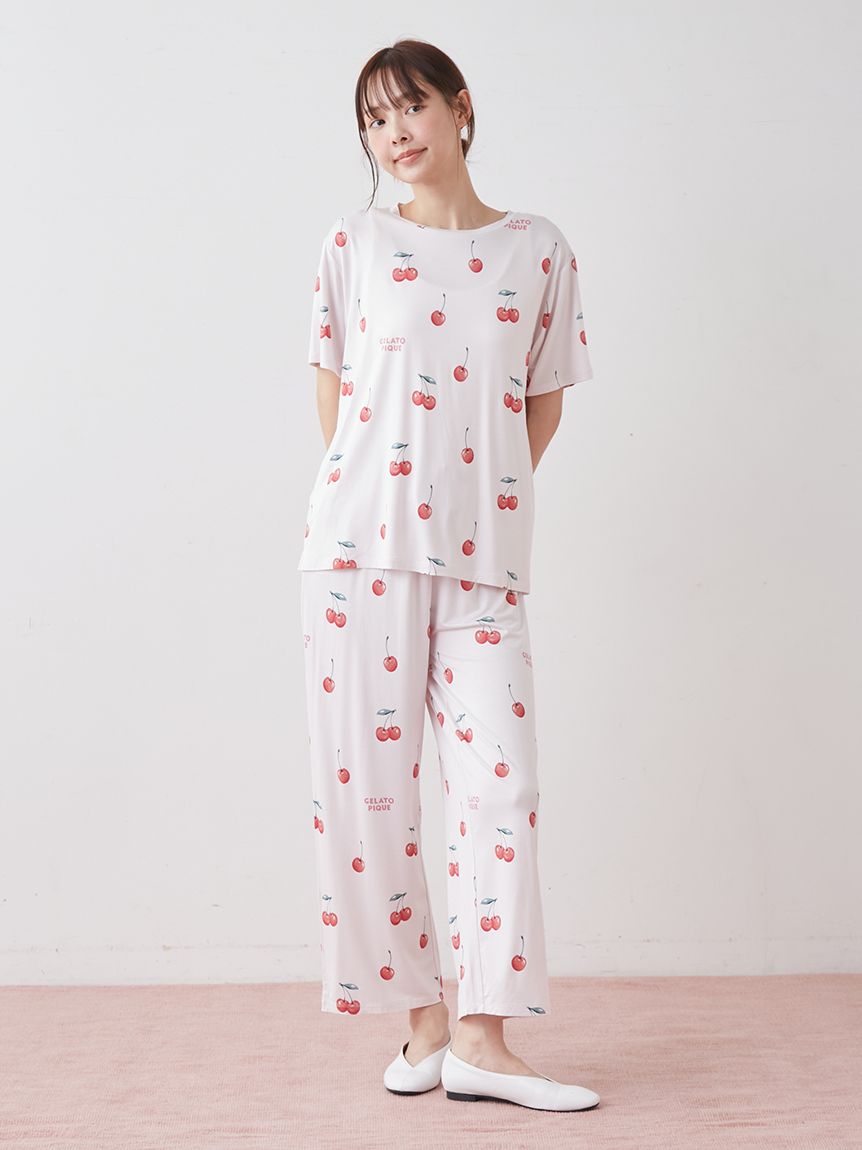 【MY MELODY】【接触冷感】総柄ロングパンツ　レッド 接触冷感】フルーツ3柄ロングパンツ(ロングパンツ)｜ルームウェア