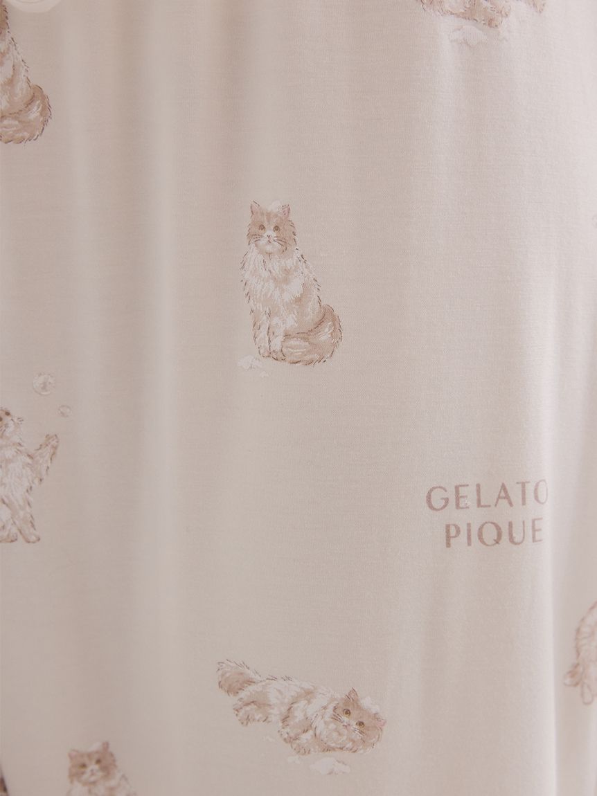 抗菌防臭】バスタイムCAT柄ロングパンツ(ロングパンツ)｜ルームウェア