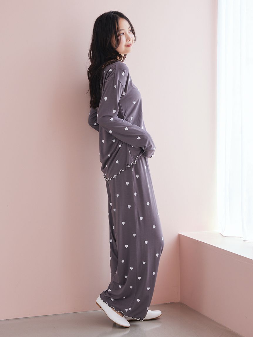 ハート柄ロングパンツ(ロングパンツ)｜ルームウェア・パジャマ通販の