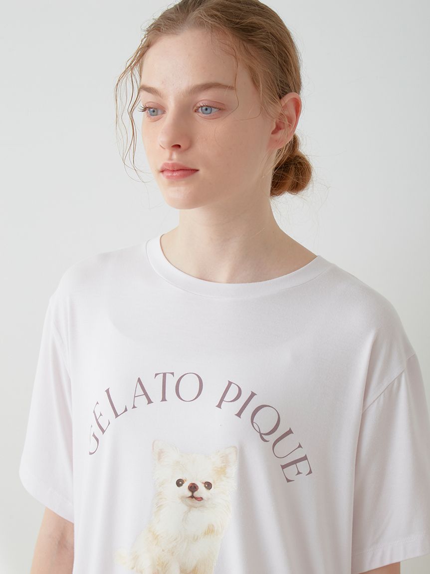 DOG柄ワンポイントTシャツ(カットソー・Tシャツ)｜ルームウェア 