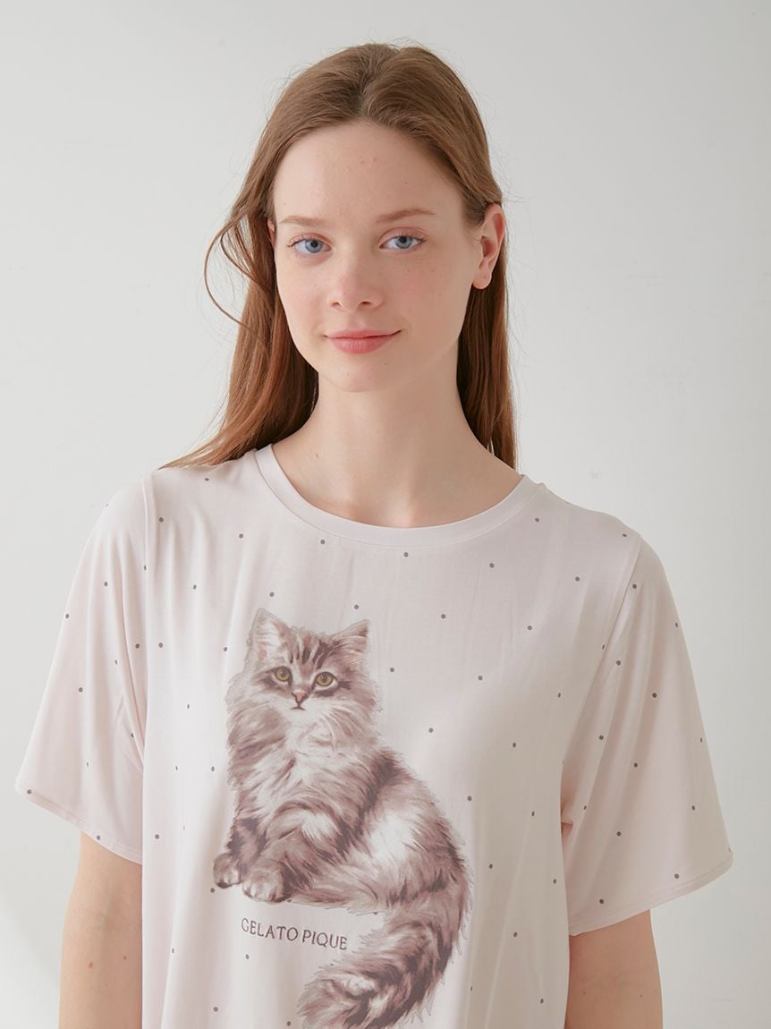 【ONLINE限定】CATドット柄ワンポイントTシャツ＆ショートパンツセット | PWCT242369