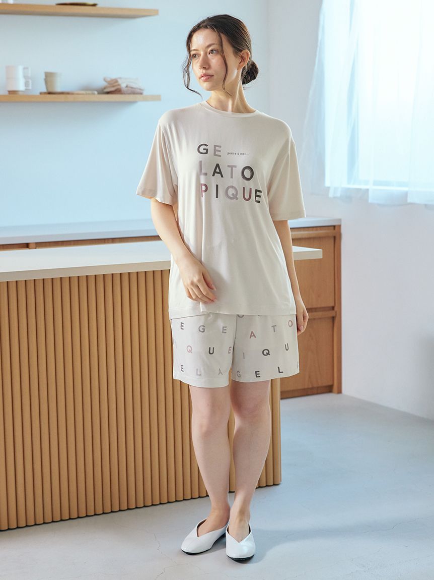 接触冷感】レーヨンロゴワンポイントTシャツ& ハーフパンツ