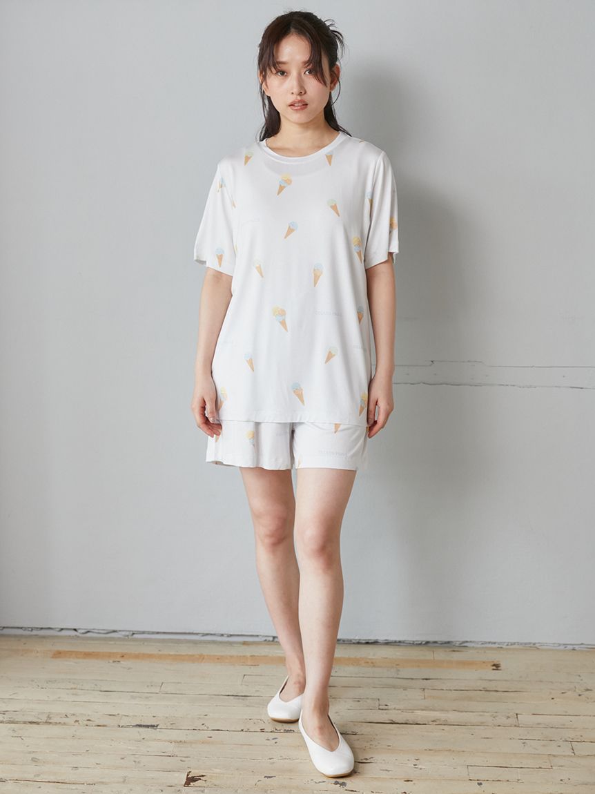 ジェラートピケ【接触冷感】プレイフルアイス柄Tシャツ ショートパンツセット 接触冷感】プレイフルアイス柄Tシャツ(カットソー・Tシャツ