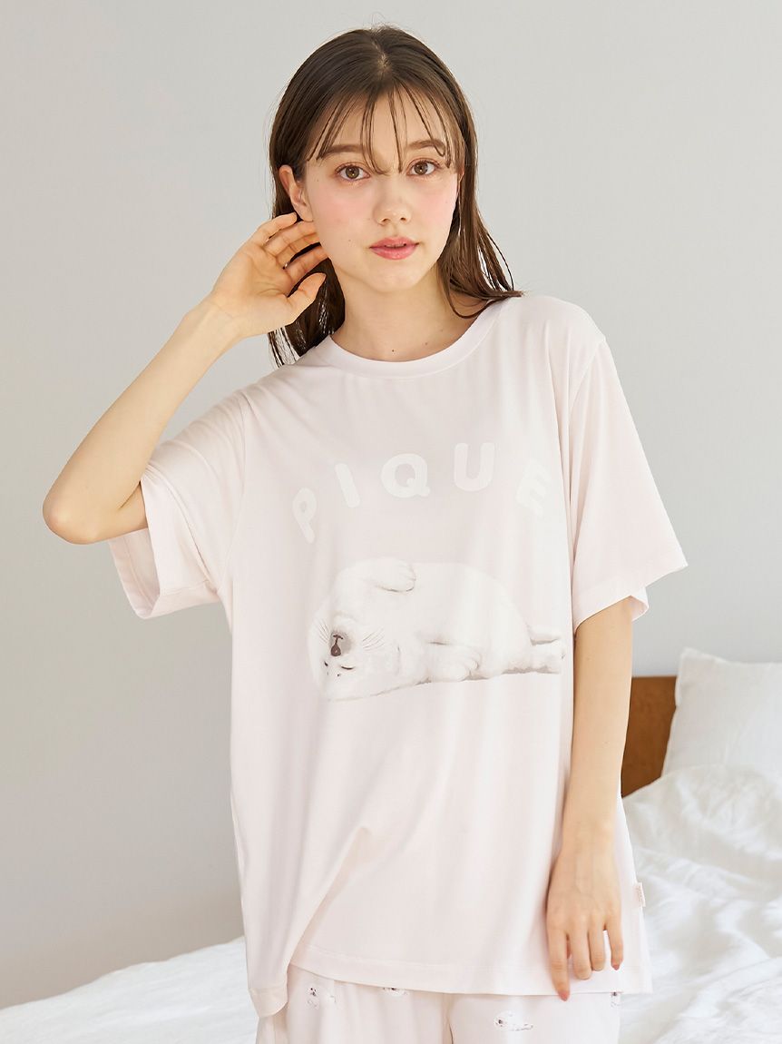 接触冷感】あざらしワンポイントTシャツ(カットソー・Tシャツ