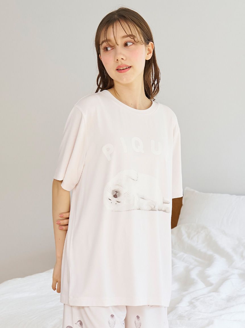 接触冷感】あざらしワンポイントTシャツ(カットソー・Tシャツ