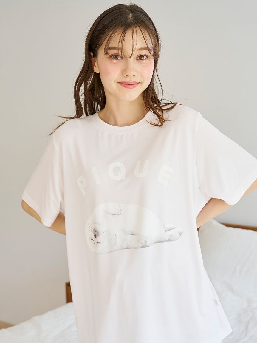 接触冷感】あざらしワンポイントTシャツ(カットソー・Tシャツ