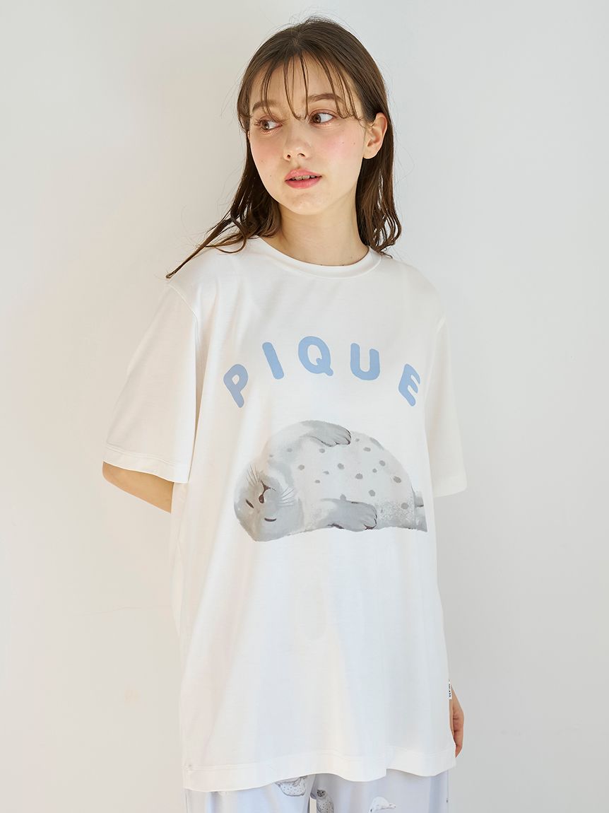 接触冷感】あざらしワンポイントTシャツ(カットソー・Tシャツ