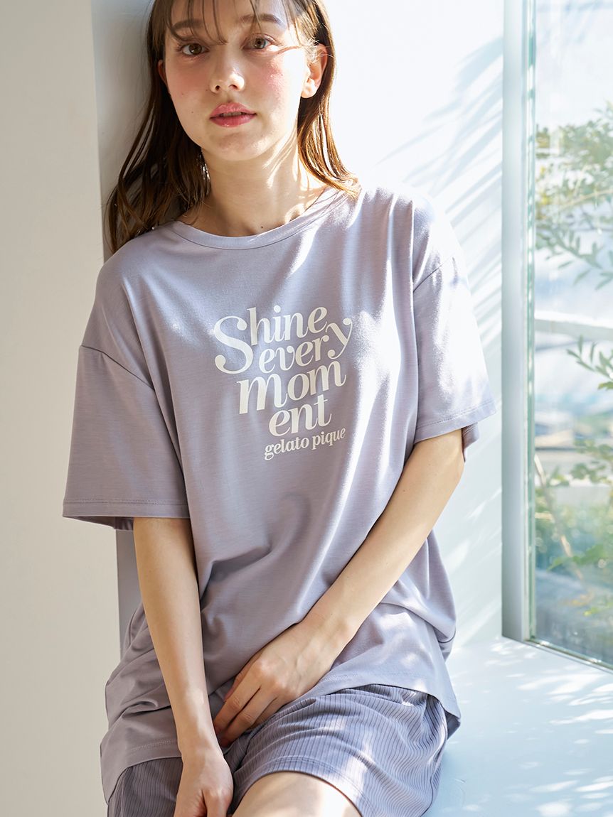 接触冷感】ロゴTシャツ&リブショートパンツセット(カットソー・T