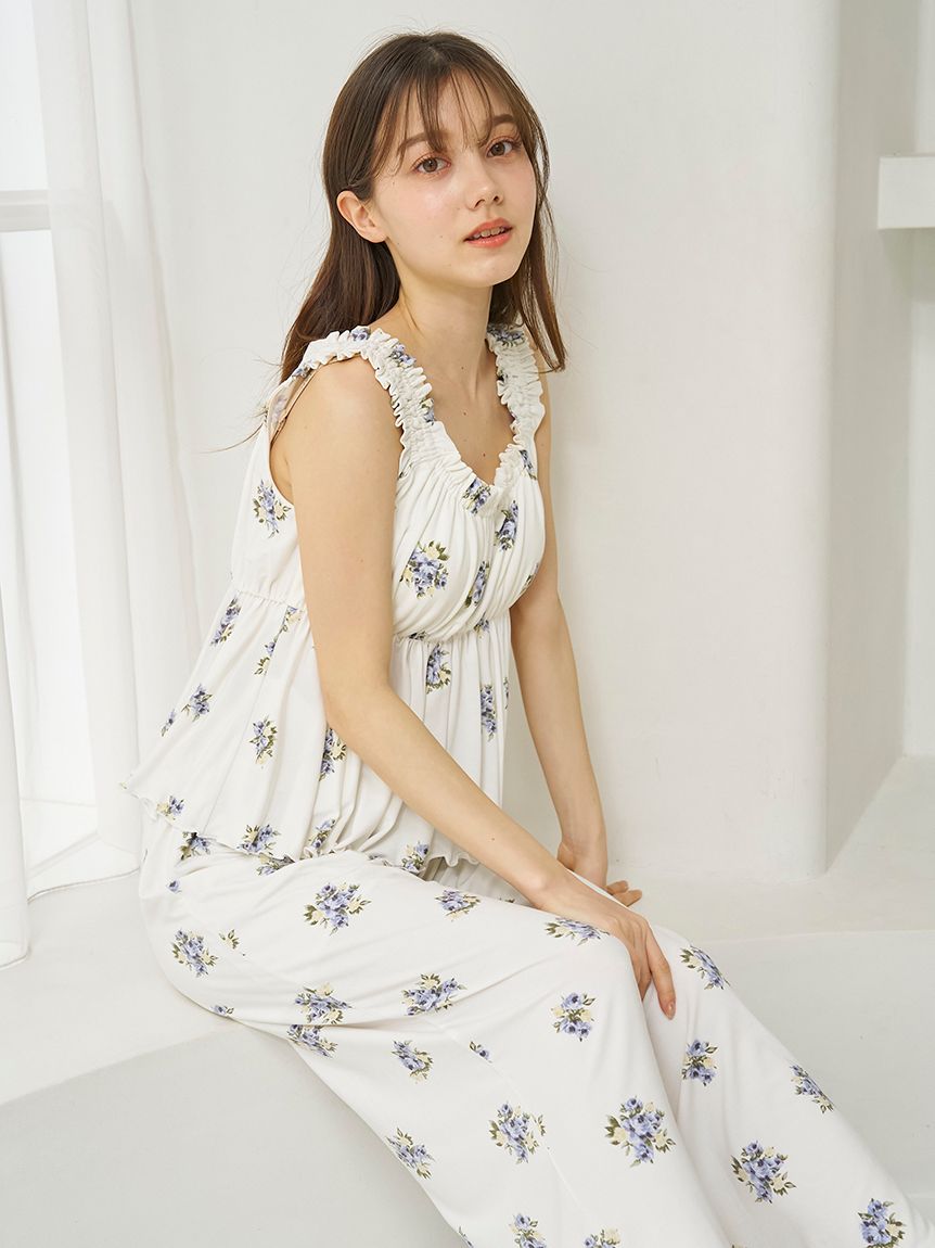 花柄カップインフリルタンクトップ（Tシャツ/カットソー
