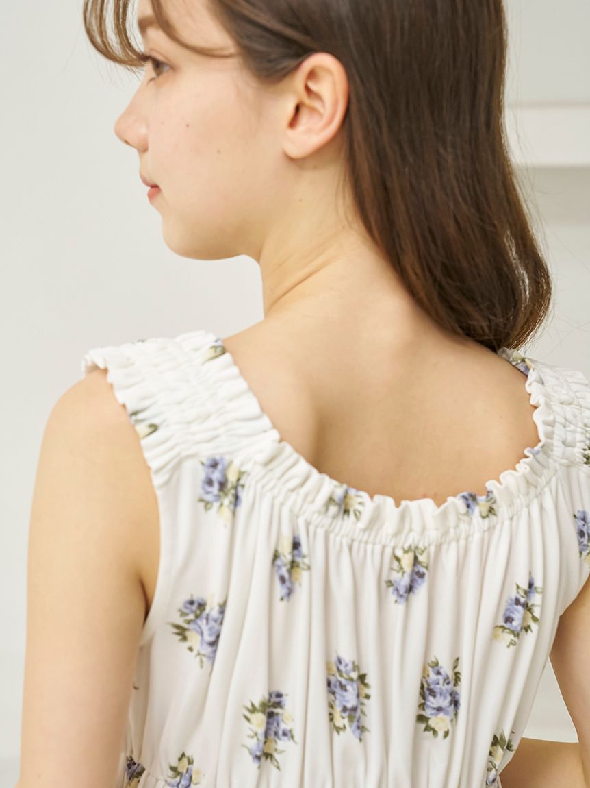 花柄カップインフリルタンクトップ(キャミソール)｜ルームウェア