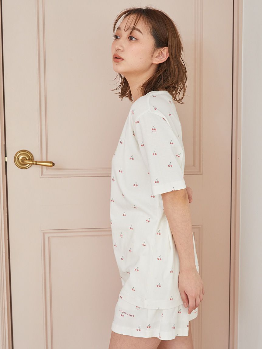 チェリー柄Tシャツ(カットソー・Tシャツ)｜ルームウェア