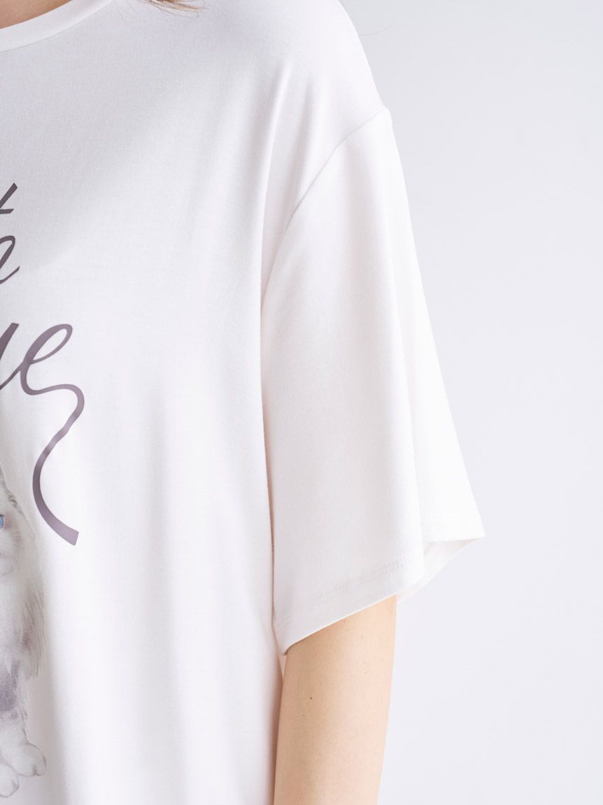 CAT柄ワンポイントTシャツ(カットソー・Tシャツ)｜ルームウェア