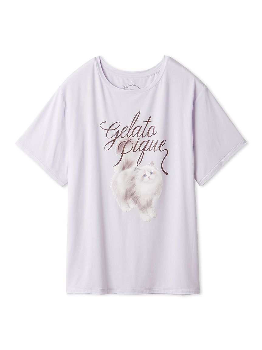 CAT柄ワンポイントTシャツ(カットソー・Tシャツ)｜ルームウェア