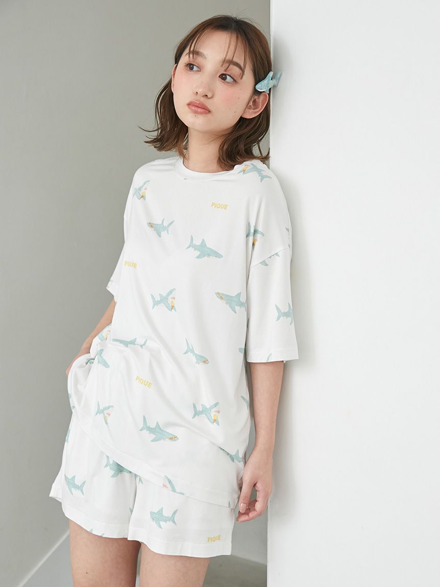 大人気!! gelato pique 【接触冷感】SHARK柄 Tシャツ 接触冷感】SHARK柄Tシャツ(カットソー・Tシャツ)｜ルームウェア