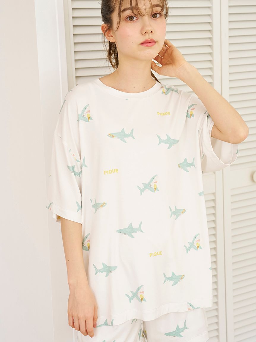 大人気!! gelato pique 【接触冷感】SHARK柄 Tシャツ 接触冷感】SHARK柄Tシャツ(カットソー・Tシャツ)|ルームウェア