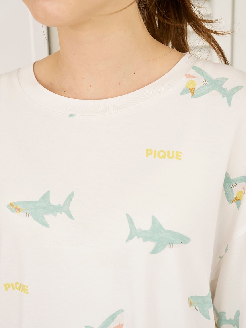 接触冷感】SHARK柄Tシャツ(カットソー・Tシャツ)｜ルームウェア