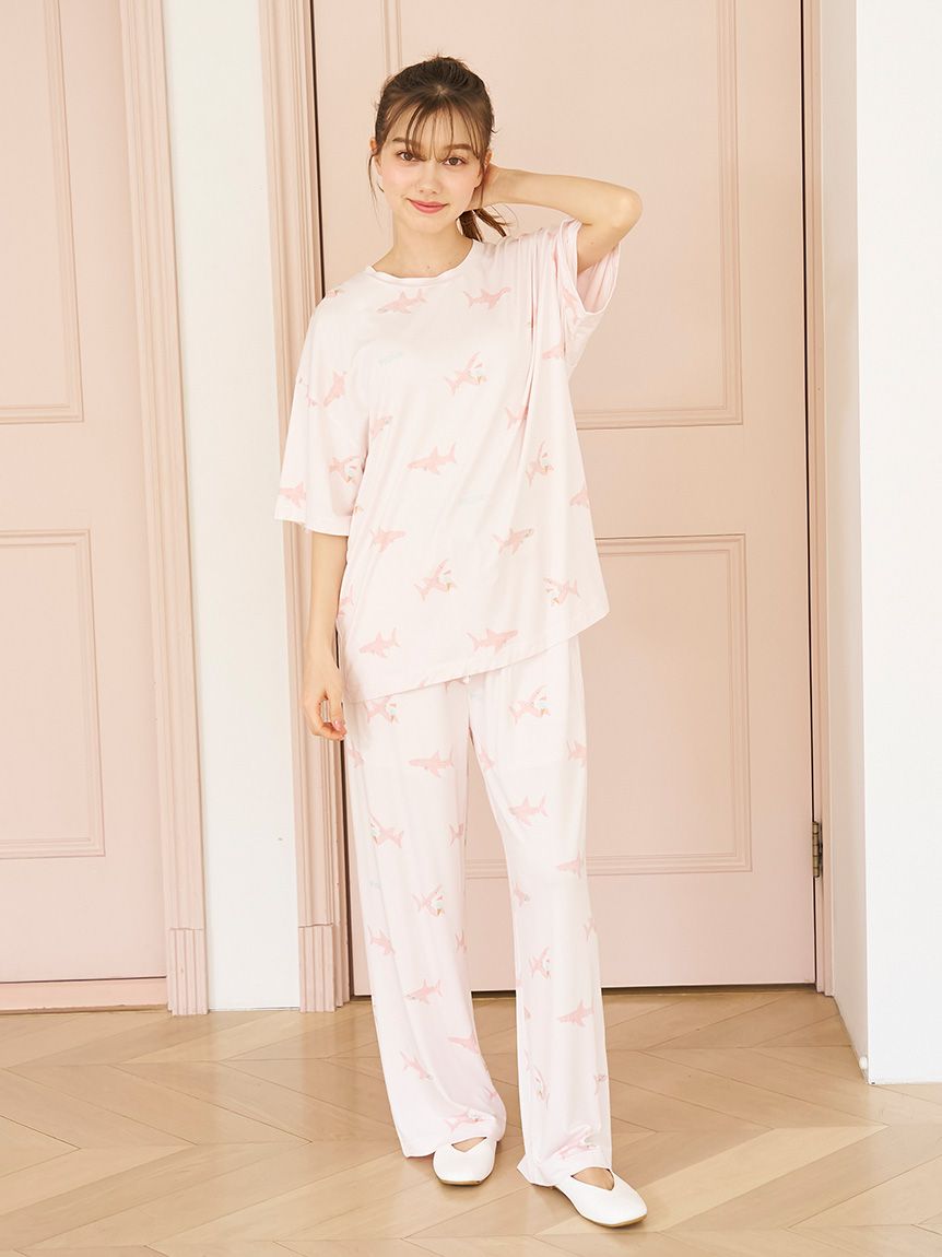 接触冷感】SHARK柄Tシャツ(カットソー・Tシャツ)｜ルームウェア