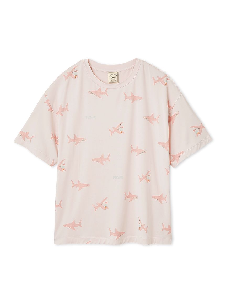 ジェラートピケ 接触冷感 SHARK柄Tシャツ＆ショートパンツセット 接触冷感】SHARK柄Tシャツ(カットソー・Tシャツ)｜ルームウェア