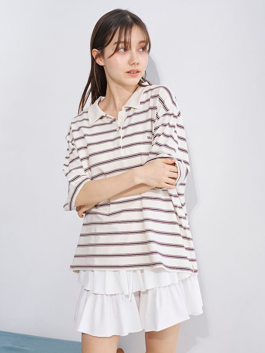レビュー高評価商品 マルチボーダーポロシャツ(カットソー・Tシャツ)｜ルームウェア ルームウェア・パジャマ