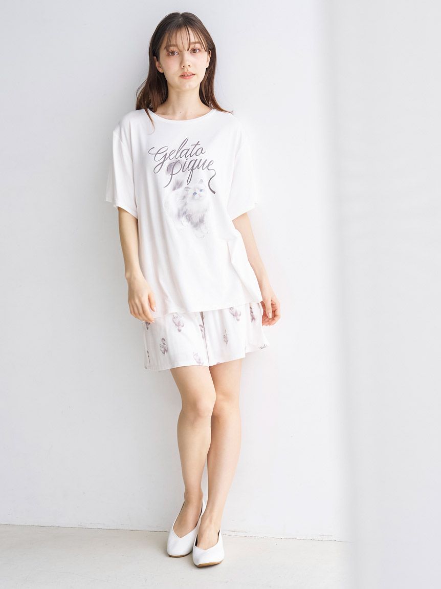 ONLINE限定】CAT柄ワンポイントTシャツ&ショートパンツセット