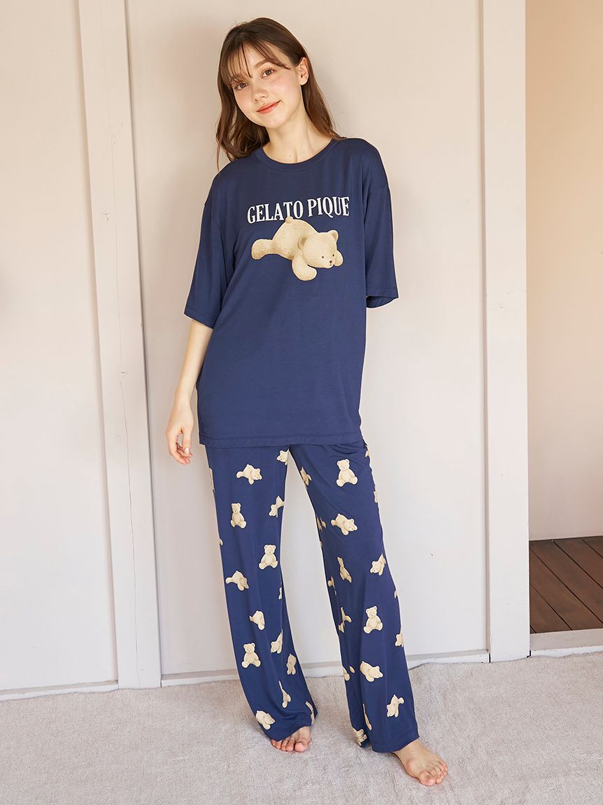 ONLINE限定】【接触冷感】ベアワンポイントTシャツ&ロングパンツ ONLINE限定】【接触冷感】ベアワンポイントTシャツ&ロングパンツ