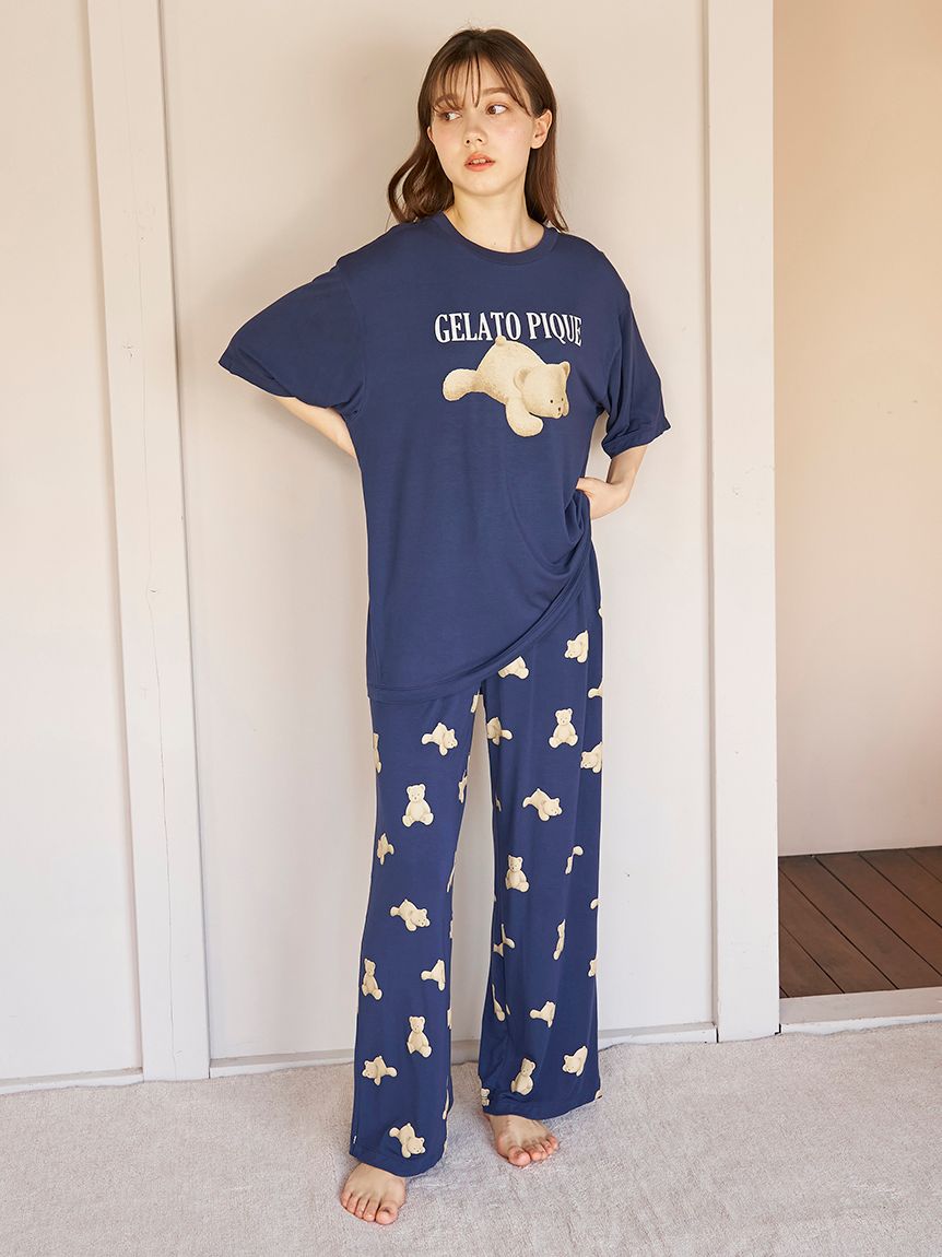 【SEAL限定商品】 ONLINE限定】【接触冷感】ベアワンポイントTシャツ&ロングパンツ ルームウェア・パジャマ