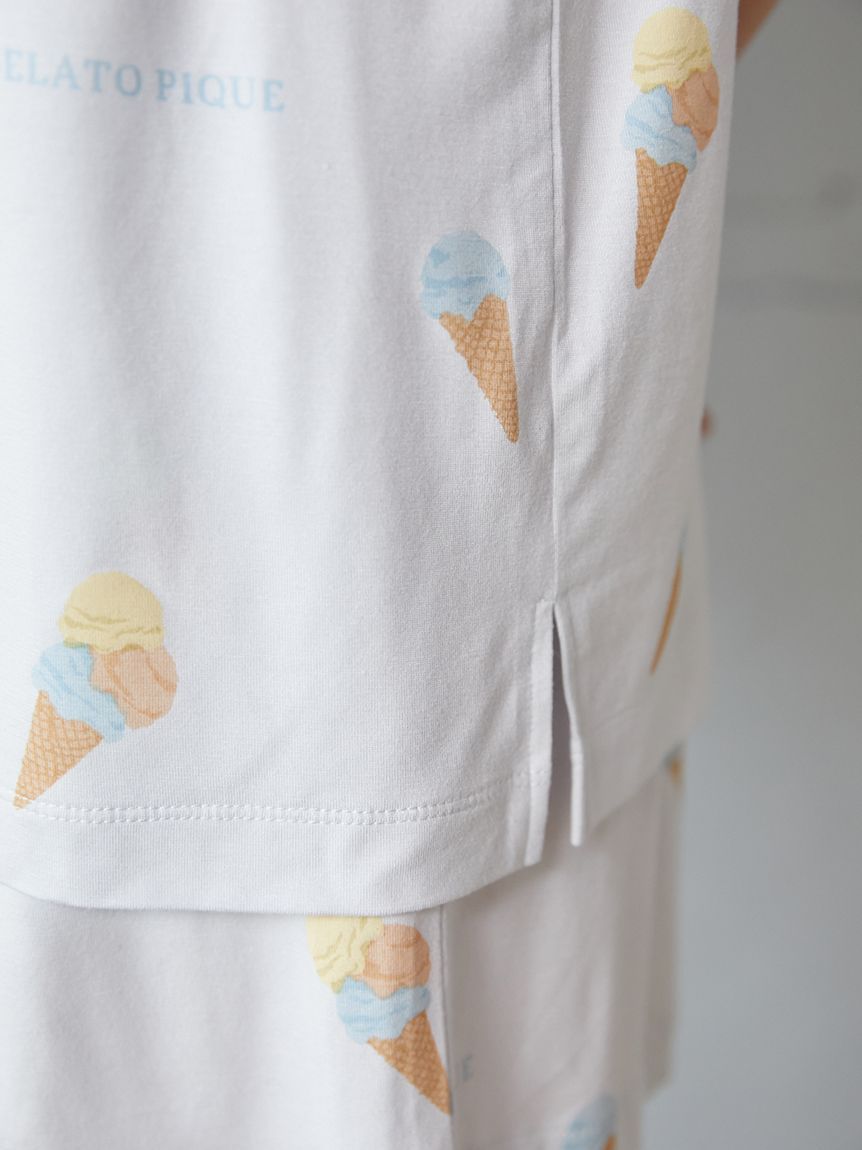 最終値下げ ジェラートピケ アイス柄Tシャツ＆ロングパンツセット ブルー ジェラートピケ gelato pique 【UNISEX】ハートアイス柄ロング