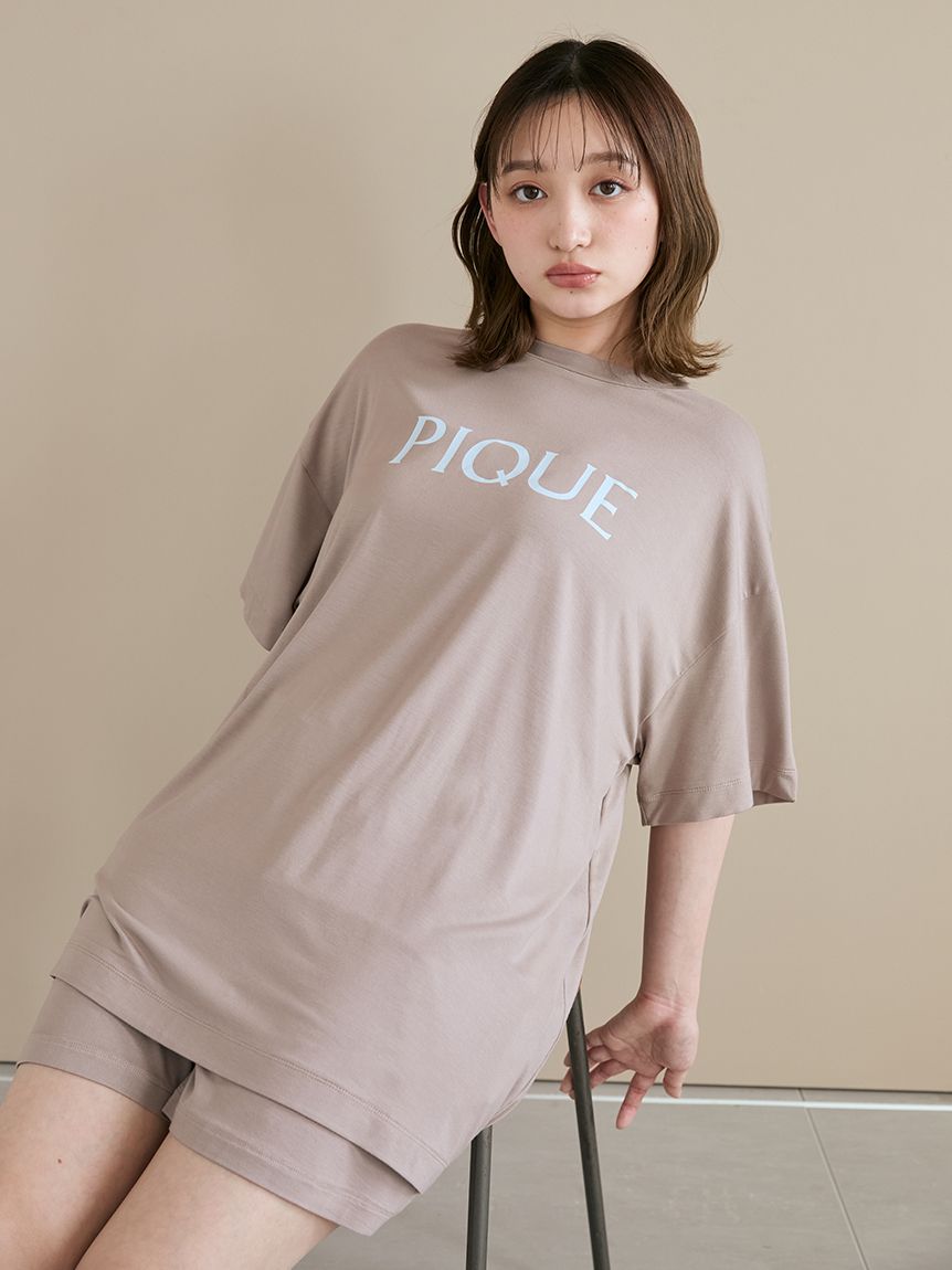 接触冷感 レーヨンロゴ セットアップ 新品未使用 ジェラートピケ 接触冷感】カラーレーヨンロゴTシャツ（ルームウェア/パジャマ