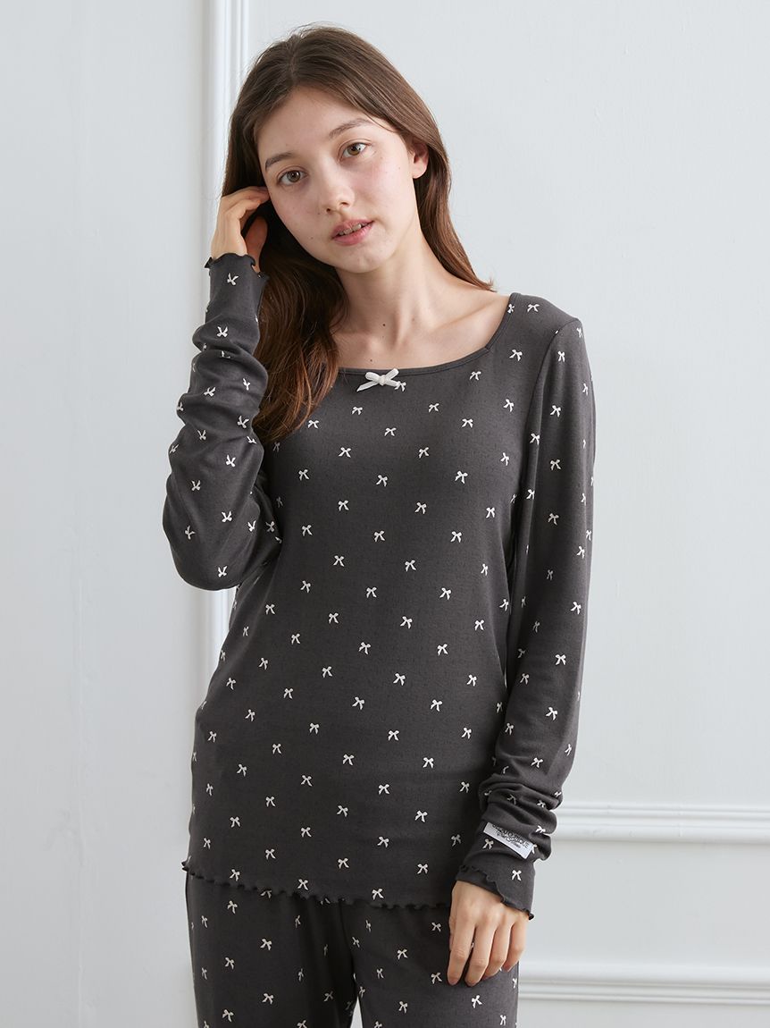 針抜きリボン柄プルオーバー(カットソー・Tシャツ)｜ルームウェア