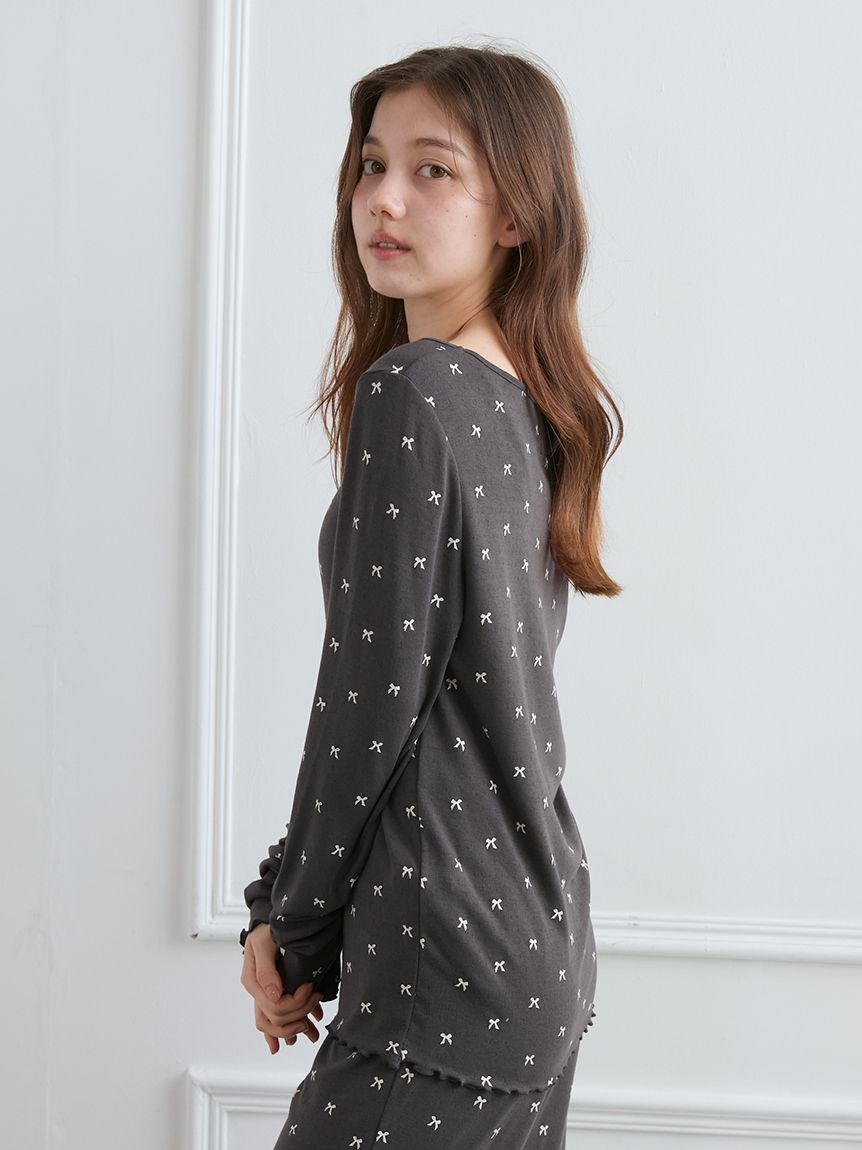 針抜きリボン柄プルオーバー(カットソー・Tシャツ)｜ルームウェア