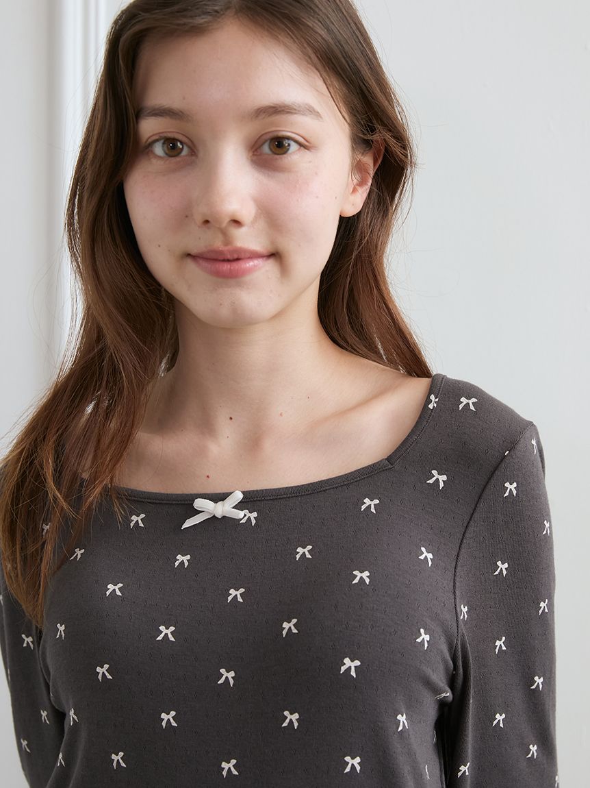針抜きリボン柄プルオーバー(カットソー・Tシャツ)｜ルームウェア