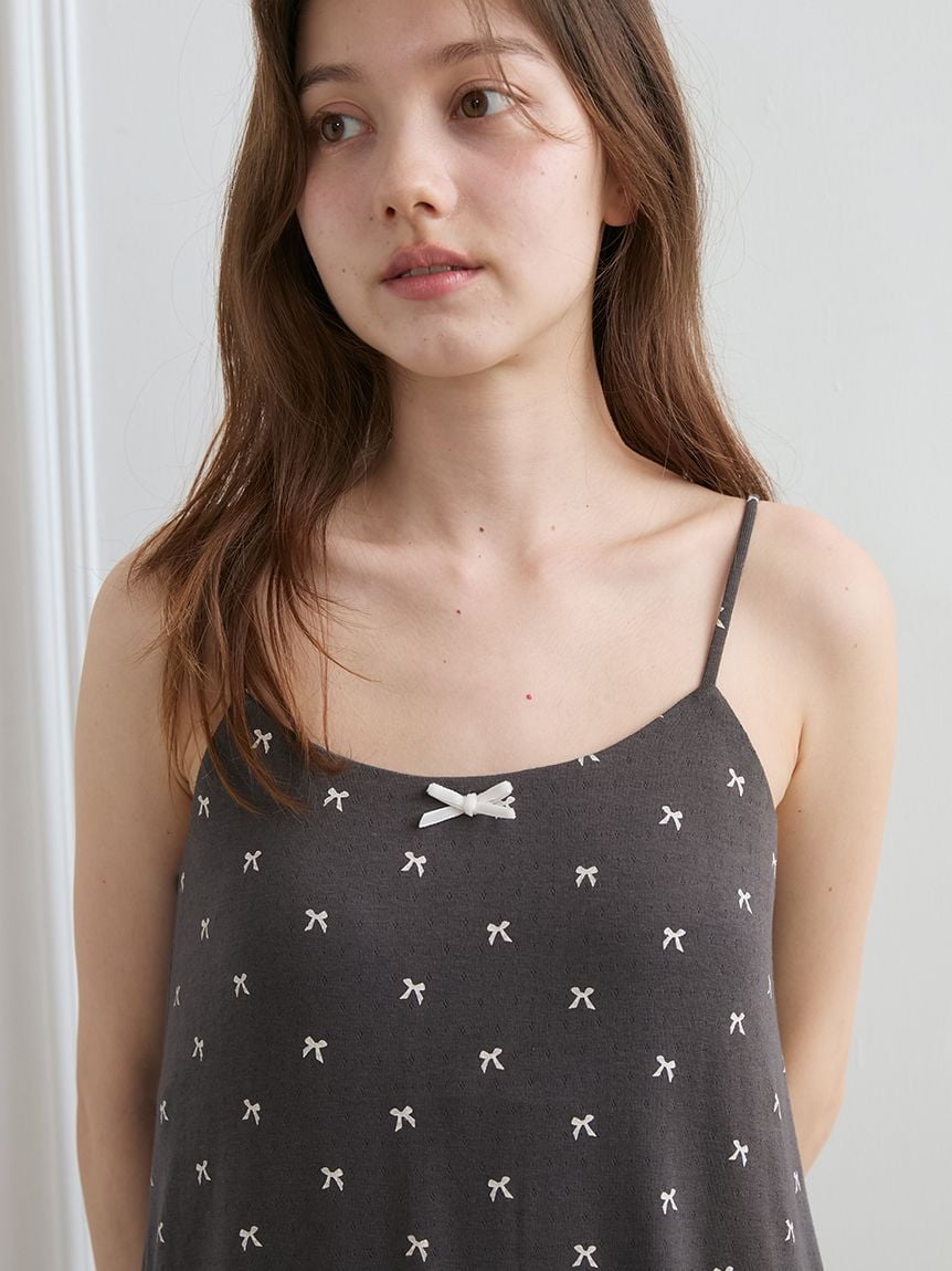 針抜きリボン柄カップインキャミソール(キャミソール)｜ルームウェア