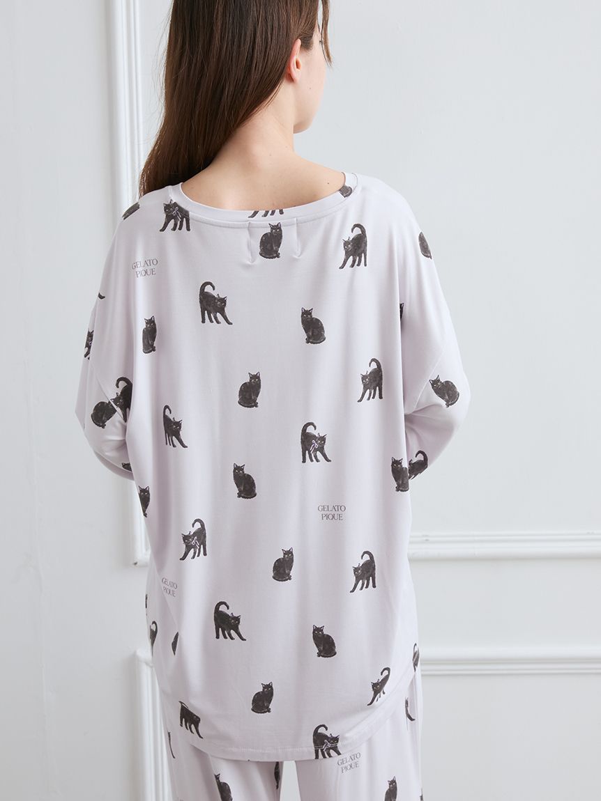 【新品タグ付】ジェラートピケ バニー柄長袖セットアップ CAT総柄ロンT(カットソー・Tシャツ)｜ルームウェア・パジャマ通販の