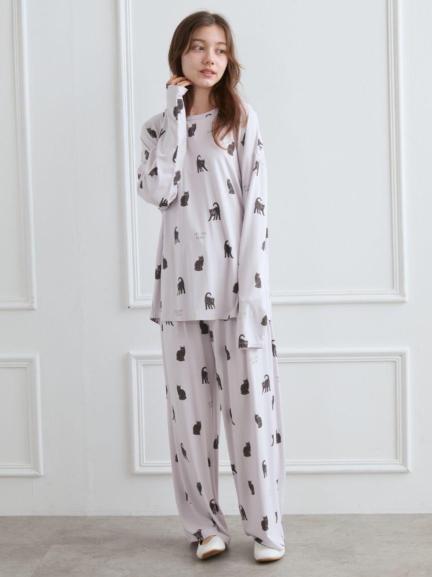 ジェラートピケ　くま　Tシャツ　ロングパンツ　ルームウエア セール】【ONLINE限定】【接触冷感】ベアワンポイントTシャツ