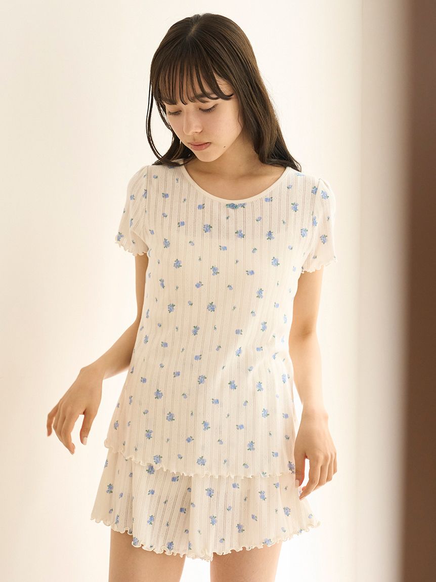 ジェラートピケ gelatopique リトルローズ ルームウェア セット リトルローズ柄針抜きプルオーバー(カットソー・Tシャツ