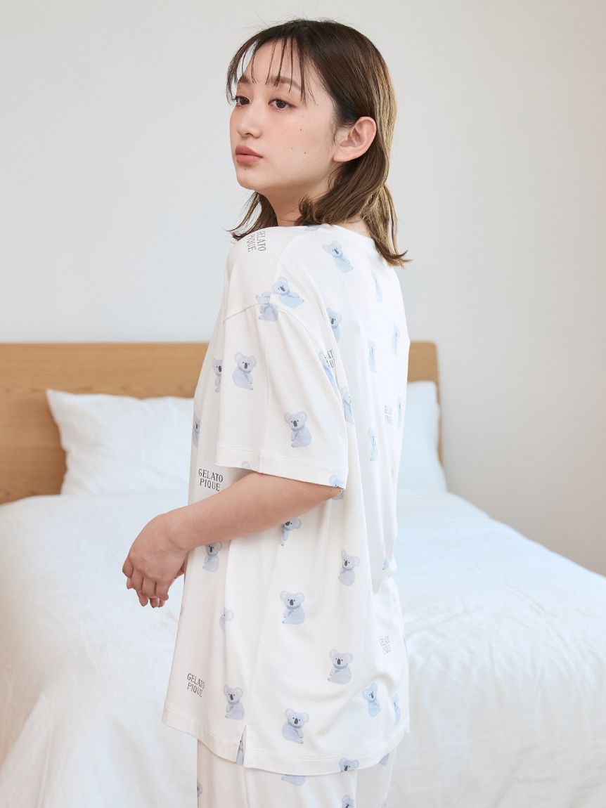 【新品未使用】ジェラートピケ　コアラ　長袖Tシャツ&総柄ロングパンツ 接触冷感】コアラ柄Tシャツ(カットソー・Tシャツ)｜ルームウェア