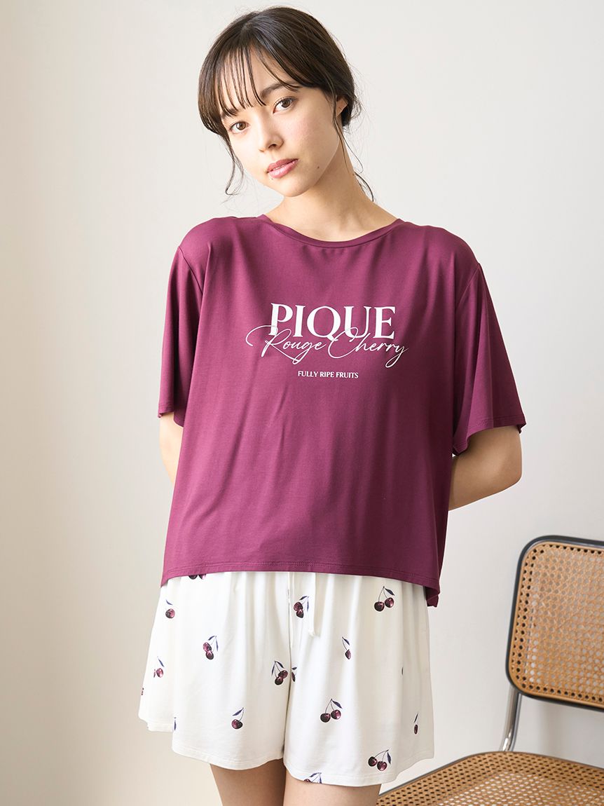 接触冷感】ルージュチェリーレーヨンロゴTシャツ(Tシャツ