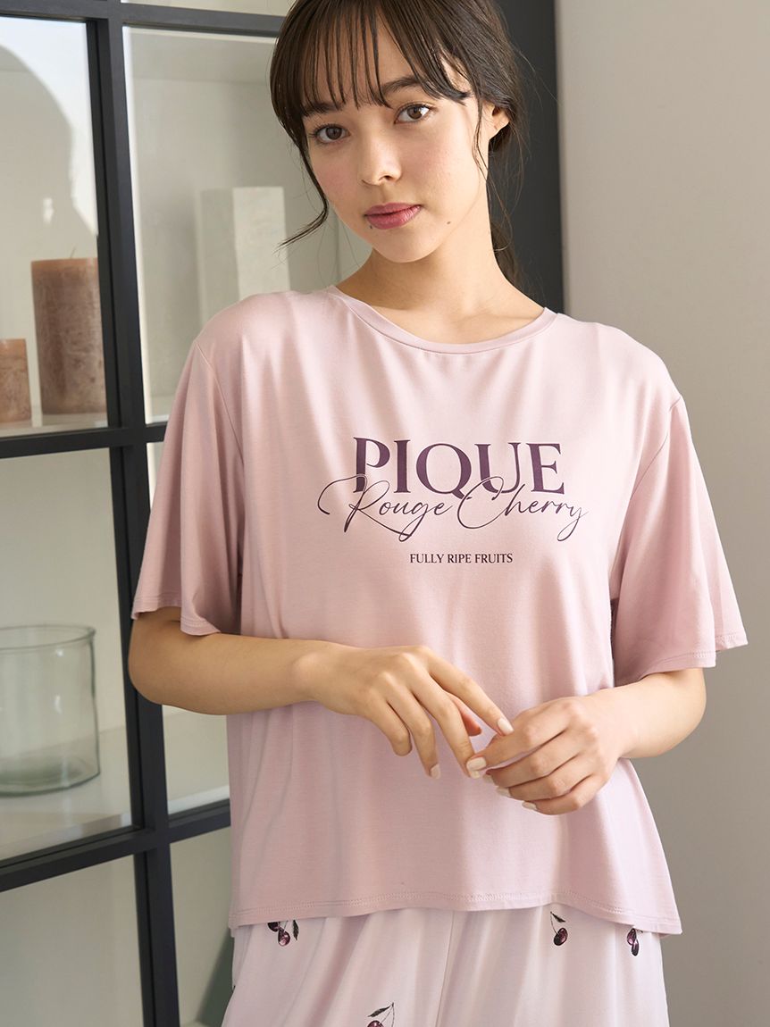接触冷感】ルージュチェリーレーヨンロゴTシャツ(カットソー・T