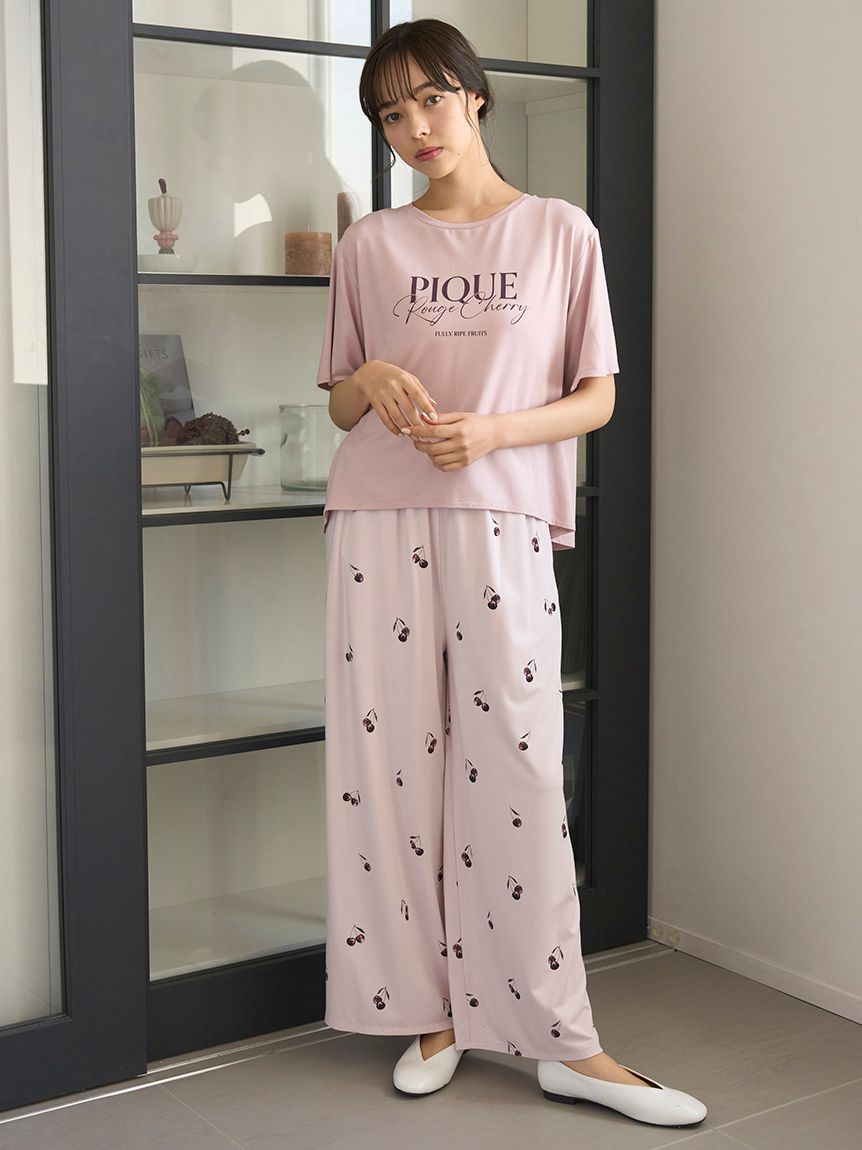 【新品】ジェラートピケ接触冷感ワンポイントTシャツ上下セット　チェリー柄 gelato pique ジェラートピケ 接触冷感 モチーフ4柄ワンポイント